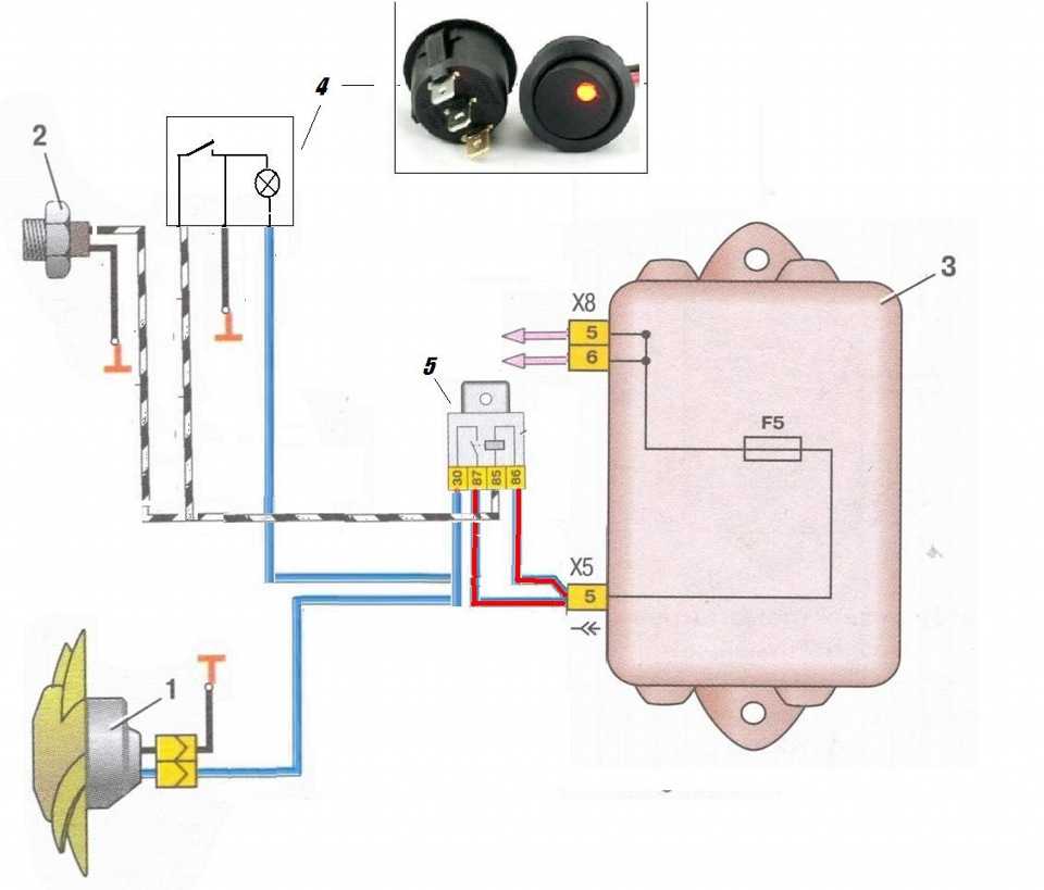 Схема включения вентилятора системы охлаждения двигателя ваз 2105
